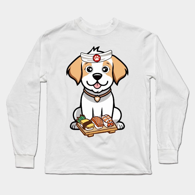 Funny happy dog is a sushi chef Long Sleeve T-Shirt by Pet Station